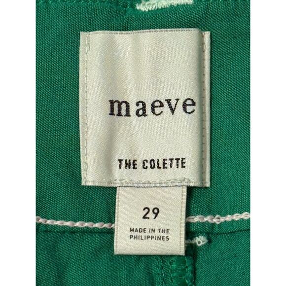 Maeve Colette Contrast-Stitch Crop Wide-Leg Pant, Emerald Green, Size 29 - Picture 7 of 9